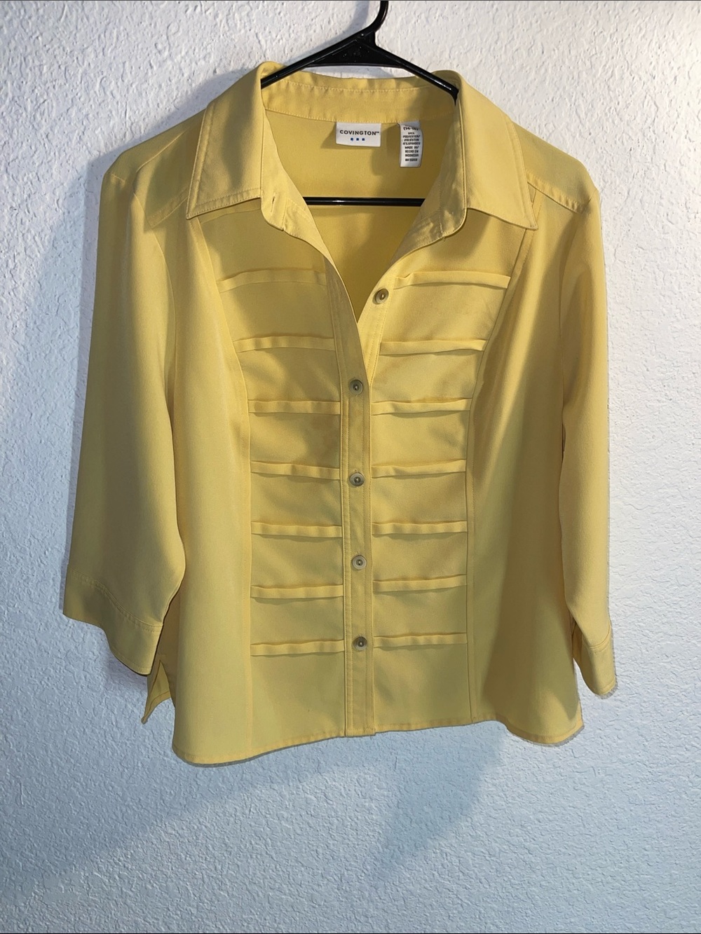 Covington Yellow Ruffle-Trim Button Front Blouse Size Large - Picture 2 of 12